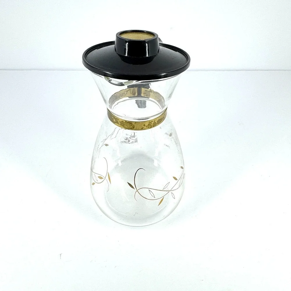Vintage Tricolette Flameproof Glass‎ Coffee Carafe Gold Vines Black Handle 4 Cup